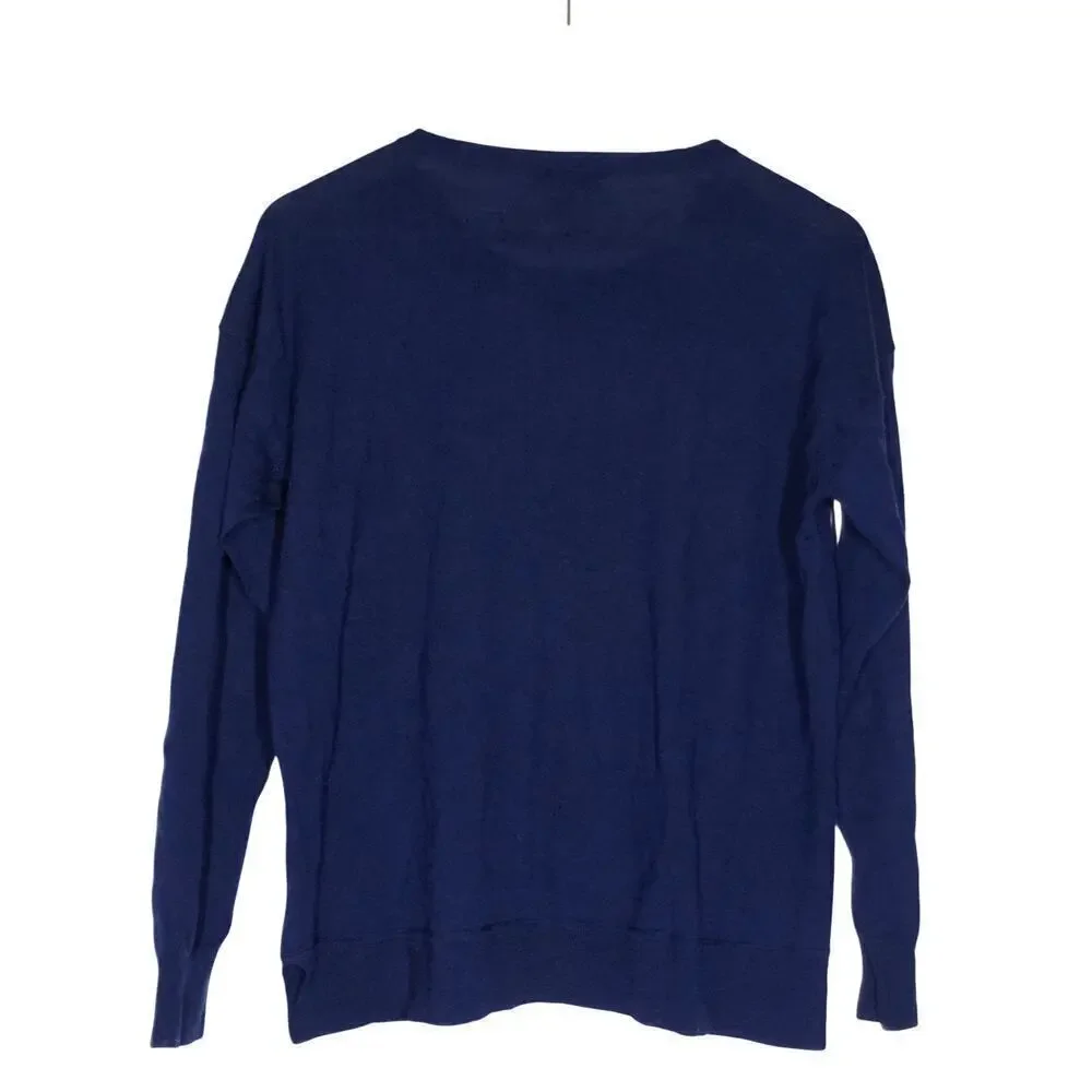 J.  Crew Merino Wool Sweater Crewneck Zip Shoulder Top Navy  M